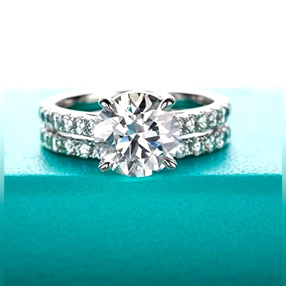 1 carat 2 piece set Diamond Engagement Wedding Band Set 925 Sterling Silver - Picture 2 of 6